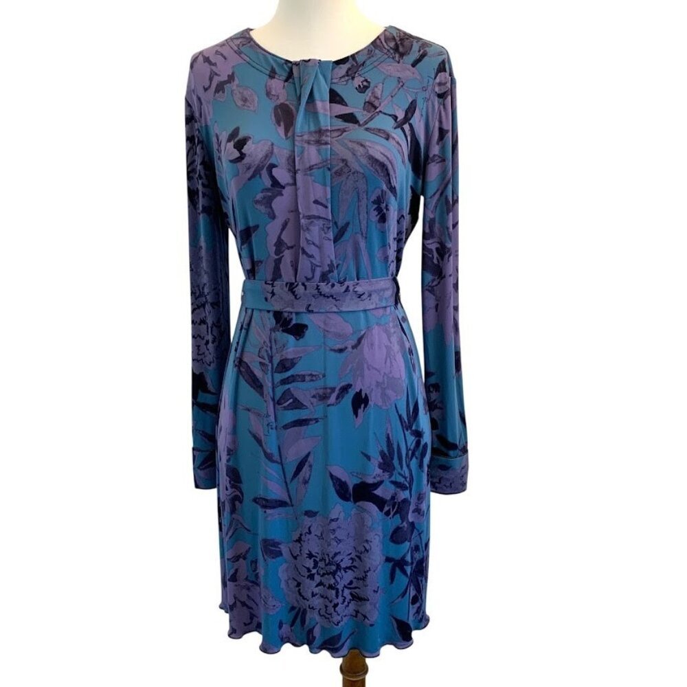 Tory Burch Dress Blue Purple Flowy Long Sleeve XS Classic Feminine Romantic